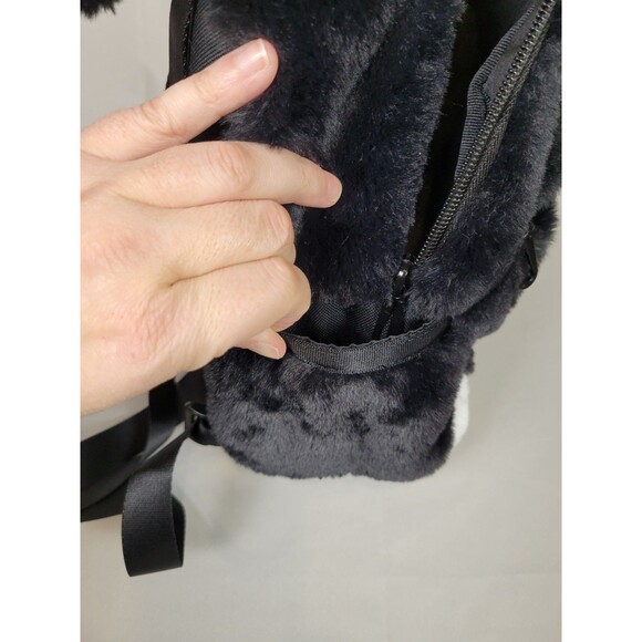 Nike Futura 365 Faux Fur Mini Backpack Black with White Swoosh Nike Purse Bag - Picture 8 of 12